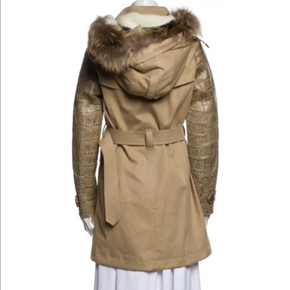 Alligator sleeve and Fur hood Trench Coat